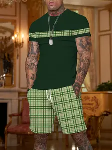 Men's Plus Size Short Sleeve Set, Casual Daily Wear, Low Profile with Inner Meaning, Must-Have Clothing Set, Loose Fit, All over Print