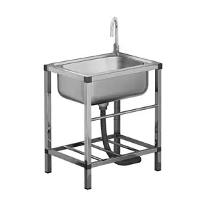Stainless Steel Freestanding Utility Sink,outdoor Freestanding Single Bowl Sink，Single Cold Faucet