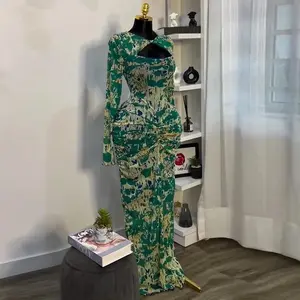 ElegantGreen Beige Draped V-Neck Cutout Front Ruched Stacked Bodycon Midi/Long Maxi Dress for Nightclub Party Formal Workwear