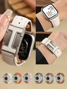 Watch band for Apple Watch S11/S10/S9~1/Ultra3~1/SE. Luxury H-Shaped Buckle pu Leather Watch strap for Apple Watch
