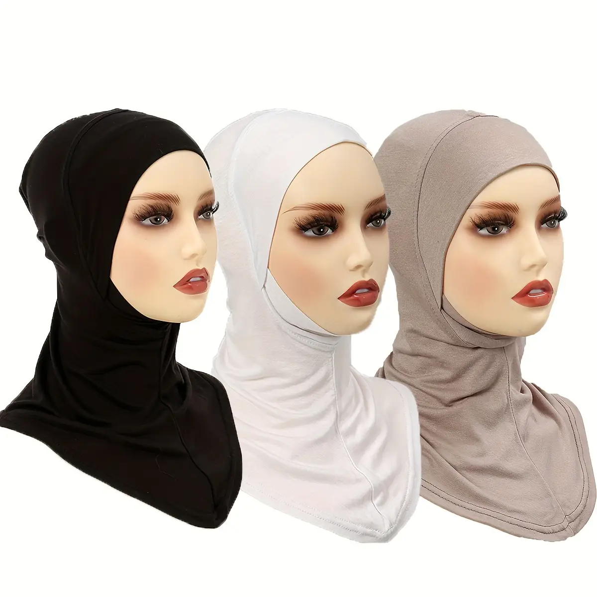 3-Pack Elegant Solid Color Polyester Hijab Shawls, 100% Polyester Breathable & Sun-Proof, Non-Stretch Shawl Cap for Going Out, Yarn-Dyed Craftsmanship