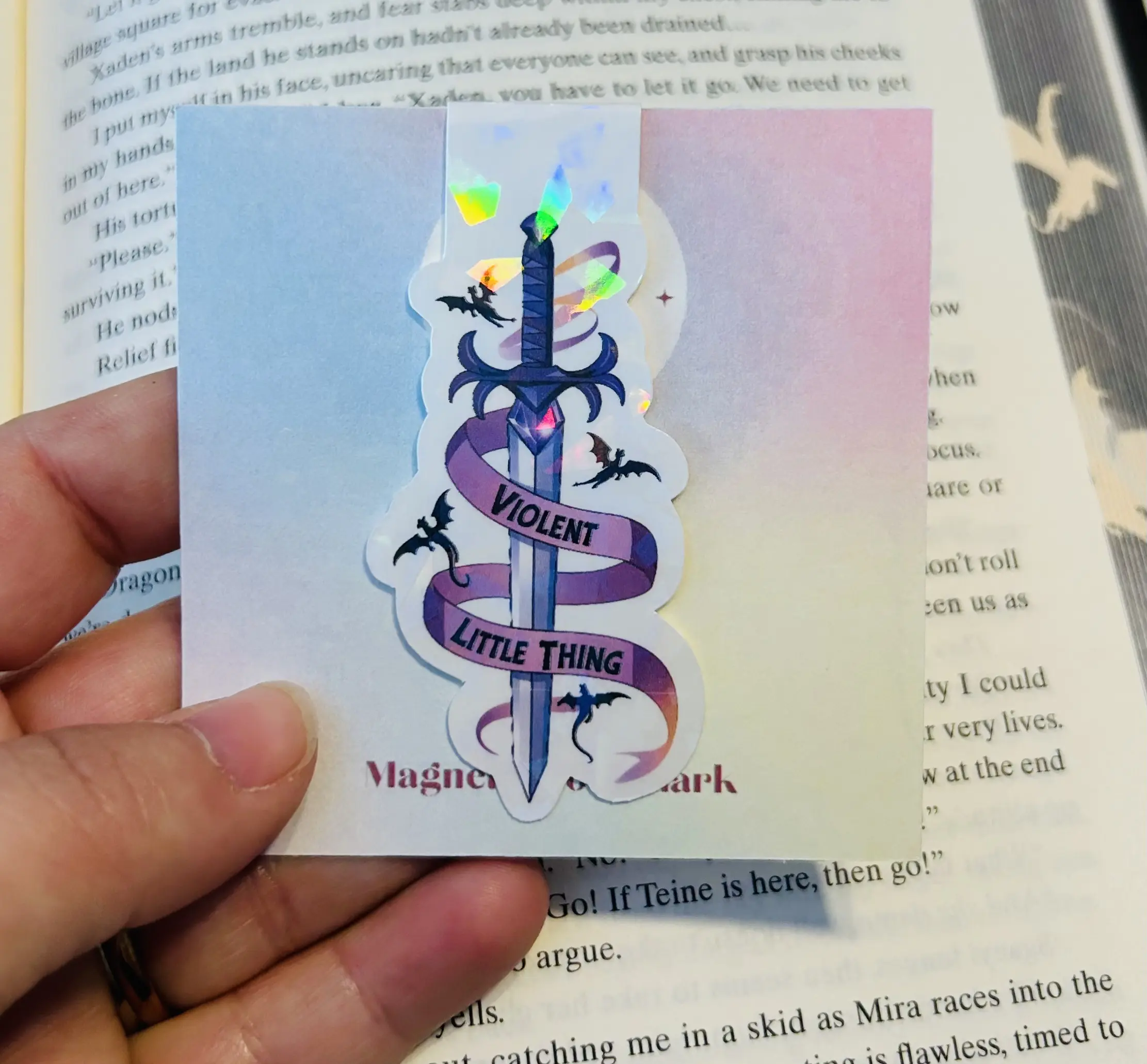 Violent Little Thing Sword and Dragon Fourth Wing Holographic Magnetic Bookmark