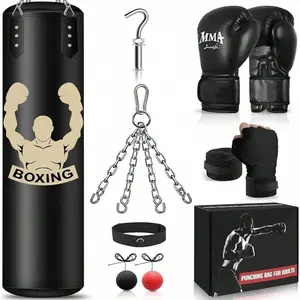 Hanging Punching Bag For Adults, 4FT PU Heavy Bag Boxing Training Equipment With 12OZ Gloves, Reflex Ball, Wristband, Kicking Bag Boxing Set For Training Karate Kickboxing Home Gym(Unfilled)