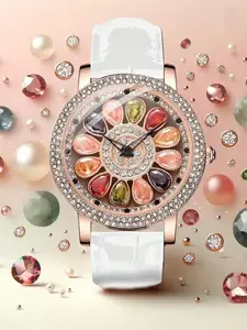 Rainbow Rotating Dial Gemstone Women's Watch, Hollow Design Cute Quartz Timepiece for All Seasons, Perfect Valentine's Gift