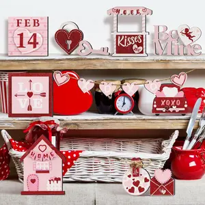 15pcs Valentine's Day Multi-Layer Tray Decor Set, Spring/fall Rustic Style Table Decoration, Home Dining Rack Ornament, 15pcs/set