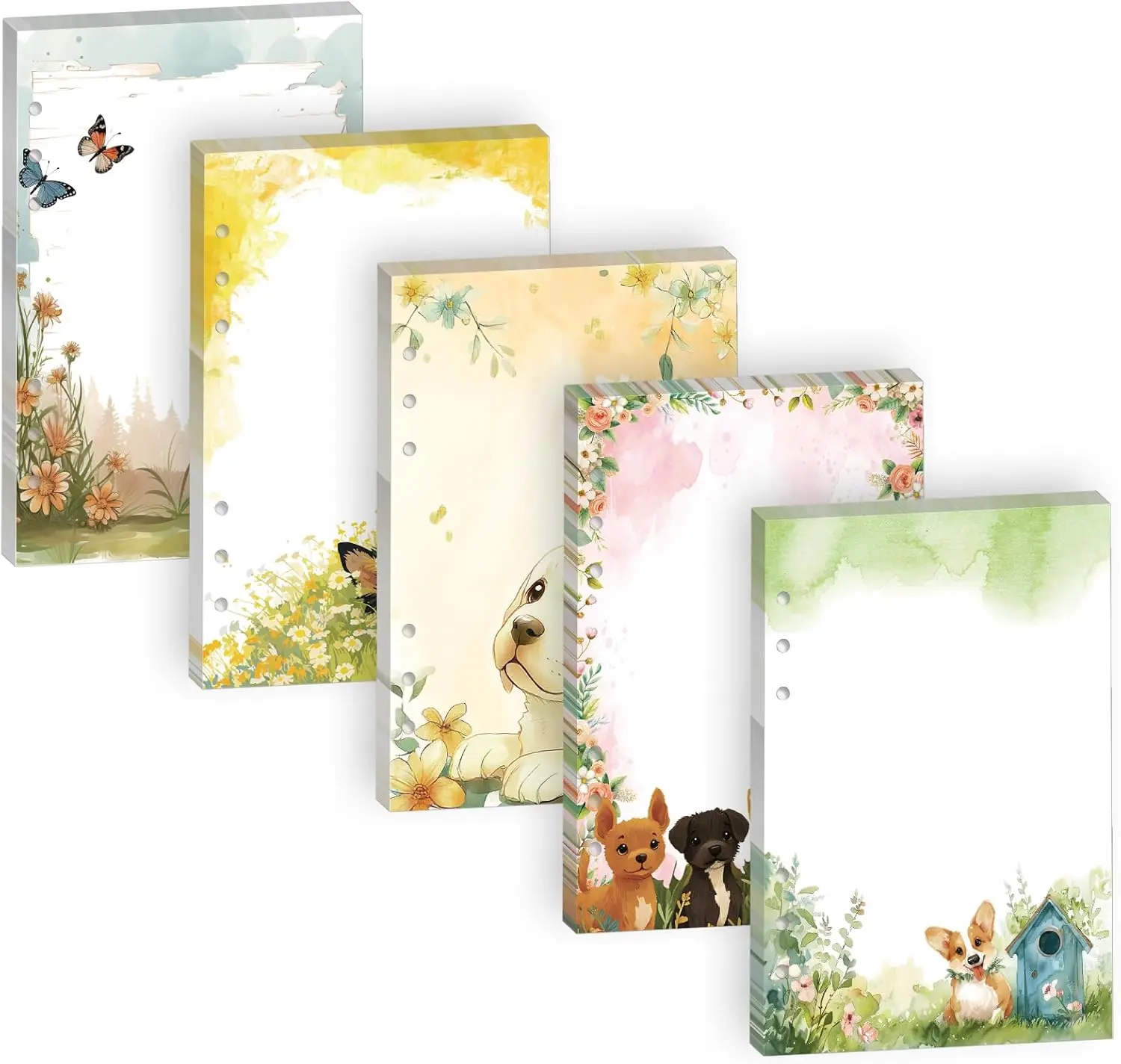 100 Sheets Cute  A5 Refill Papers for Planner Insert Binder, Thick Blank Puppy Notebook Refill, Watercolor 6 Hole 120GSM Filler Loose Leaf Paper for A5 6 Ring Binder Journal Diary Budget