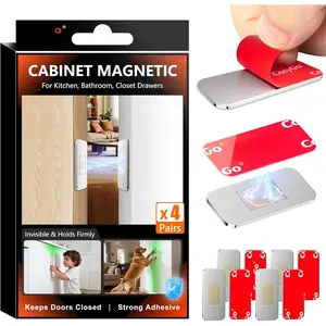 4Sets Extra   Cabinet Door Catch, No-Drill Invisible Ultra Thin  for Cabinet Door Closure, Drawer  with  Adhesive to Stay Closed