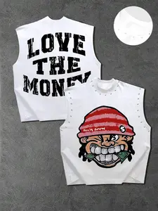 Men's Casual Slim Sleeveless Graphic Vest, Money Graffiti Print, Comfortable Fabric, Regular Fit, Daily Wear, Light Social, Trendy Look, Crewneck Sleeveless Tanktop