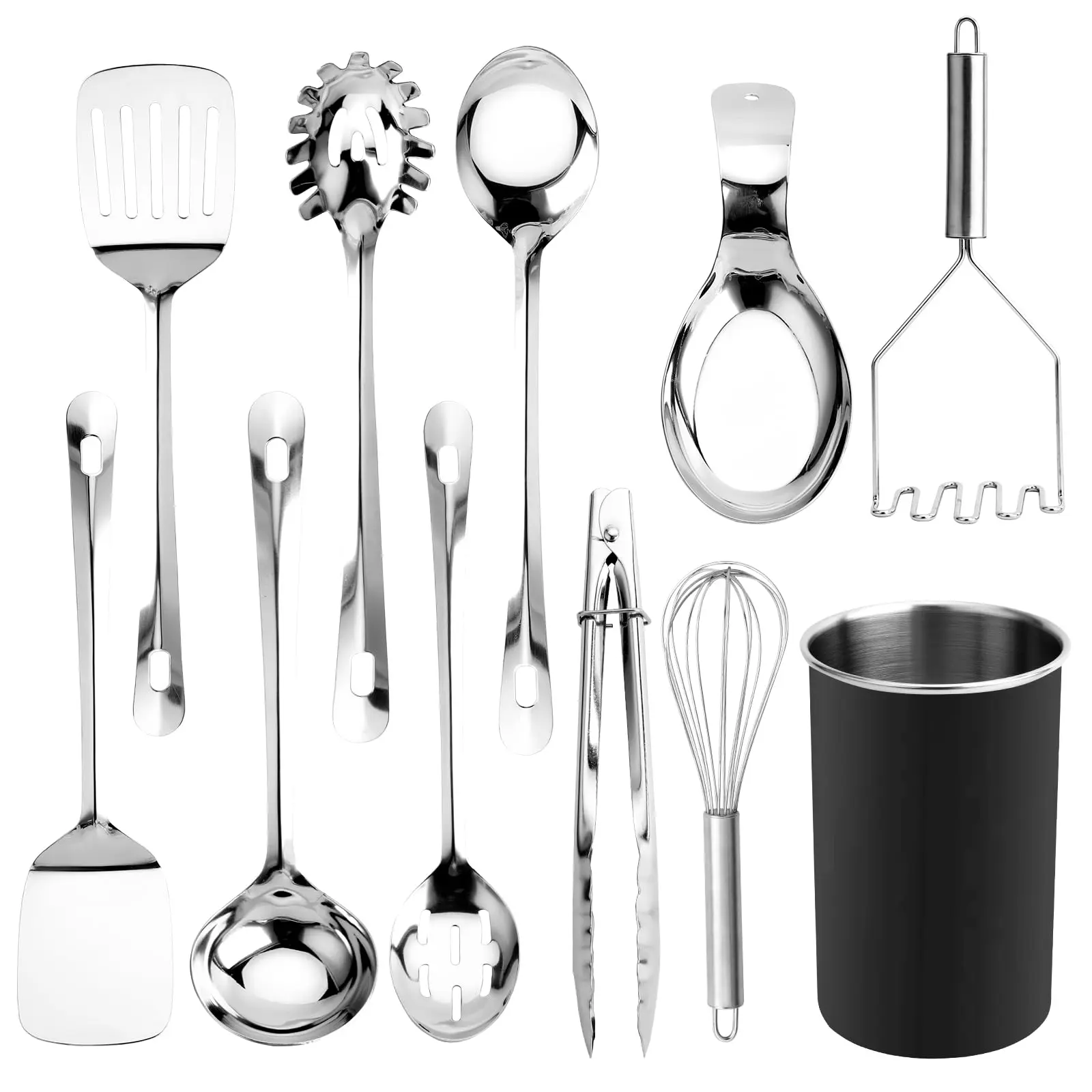 COOK WITH COLOR Kitchen Utensil Set - premium Nonstick & Heat Resistant Kitchen Gadgets, Turner, Spaghetti Server, Serving Spoons, Whisk, Tongs, Masher & Utensil Holder