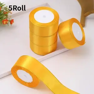 5 Rolls Solid Color Satin Ribbon/Golden edged ribbon for Room Decor, DIY Cake,Mother's Day ,Valentine's Day, Wedding, Bouquet & Craft Supplies