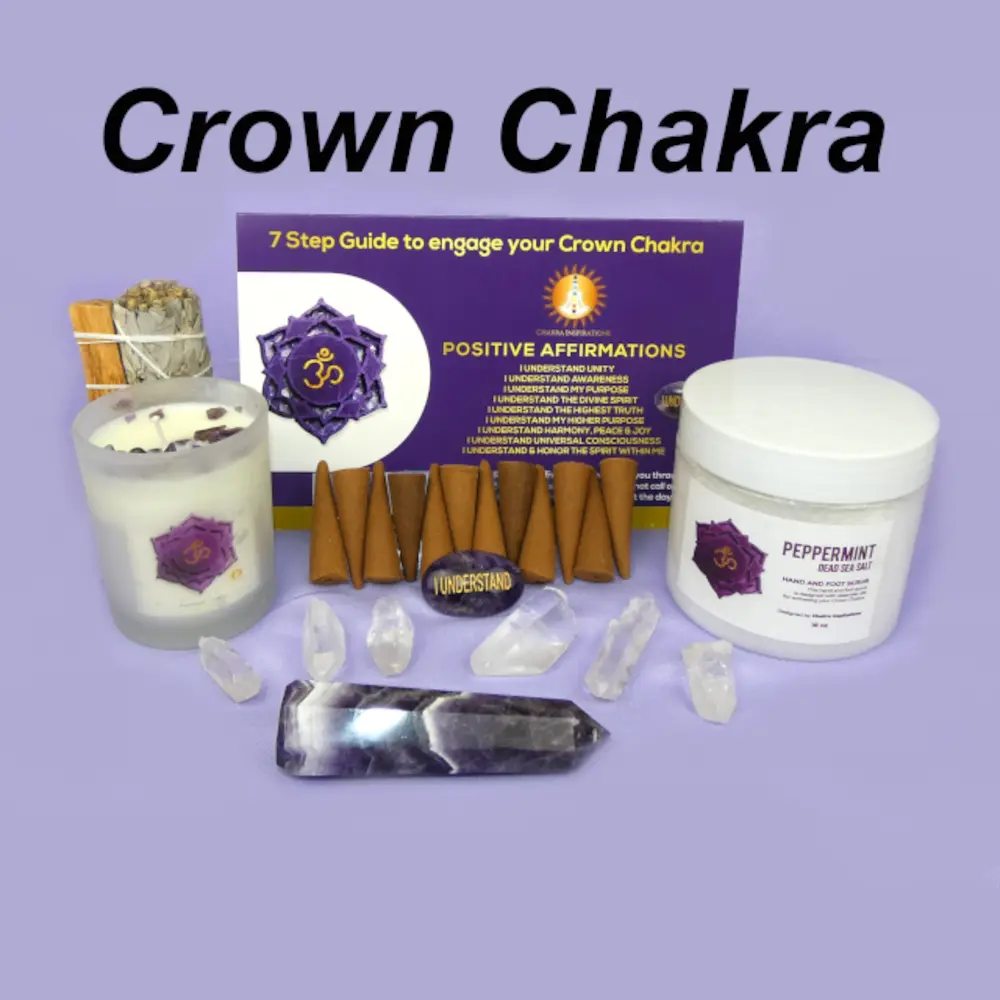 Crown Chakra Healing Kit - Chakra: Crystals & Gemstones, Aromatherapy, Healing Guide,  Prayers, Mudras, Meditation - Chakra for beginners