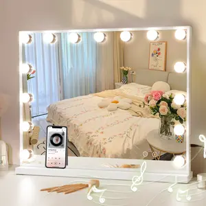 VANITII Hollywood Vanity Makeup Mirror 22.83''×18.11'' Suitable Size 10X Magnifying Glass USB Port Bluetooth 3 Light Color Adjustable 15 LED Bulbs