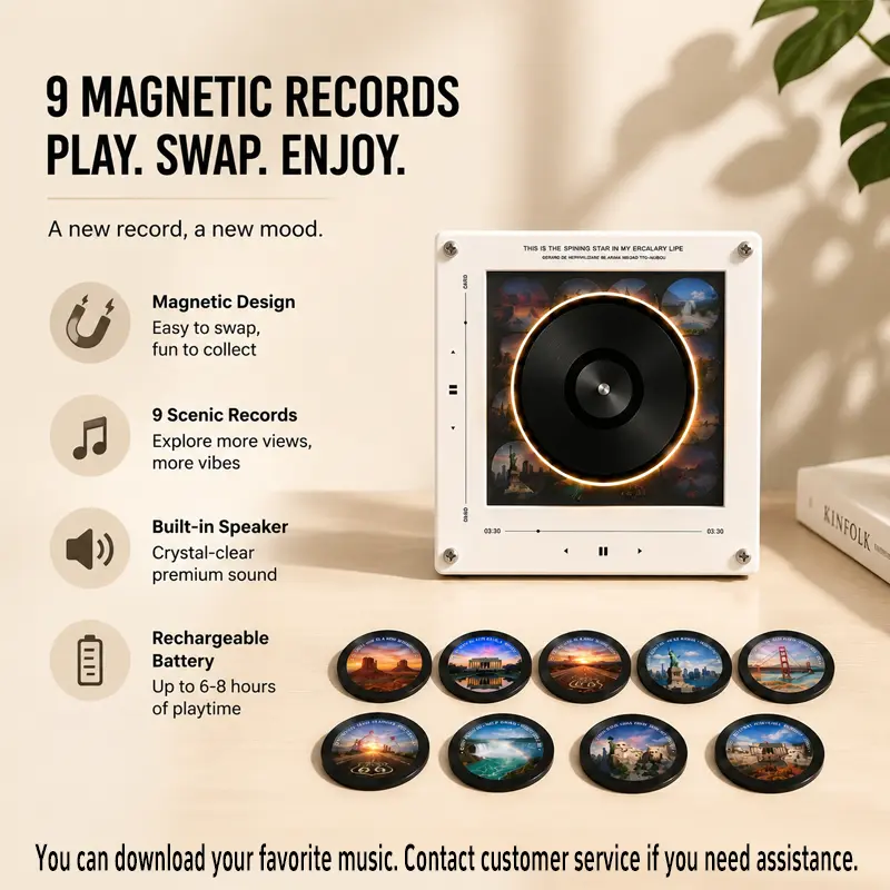 Music Fridge Magnets with 1-Second Song Switching – Cute Vinyl Style, Endless Music Fun for Your Fridge, Room Decor, Fridge Decor
