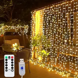 USB Powered Curtain LED String Light, 1 Count Remote Control Light Dimmable LED String Light, Decorative LED Outdoor Waterproof Light for Home Party Wedding Garden