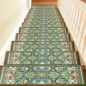 Non Slip Stair Treads For Wooden Steps Indoor, 15pcs, 30"X8", Soft Carpet Mat, Machine Washable Boho Carpet Treads With Reusable Adhesive Backing, Safety Stair Tread For Dogs, Kids, Elders