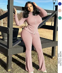 USBoutiqueCHIC Women's 2-Piece Ribbed Knit Set | Bodycon Long Sleeve Top & High-Waist Pants, Slim Fit Outfit for Fall Daily & Date Night