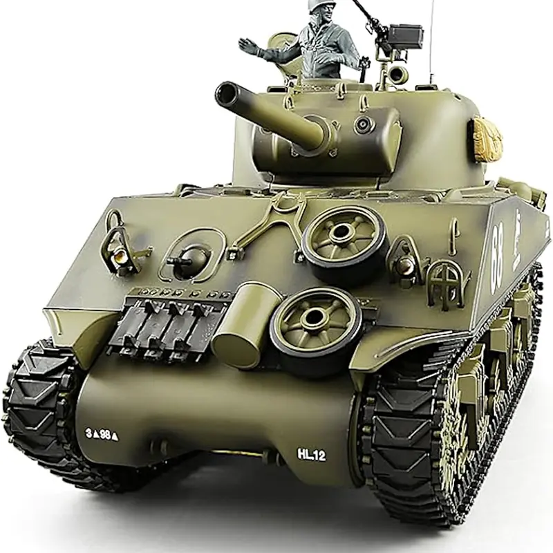 HengLong 3898-1B Basic Edition P Version 1/16 Scale Sherman M4A3 US Army Military Toy Tank, 2.4Ghz RC, Smoke Sound Light Recoil Simulation, Infrared Combat BB-Fighting RTR, Tracks, Batteries, 20-Degree Raisable Barrel, Hobby Grade Collection for Boy