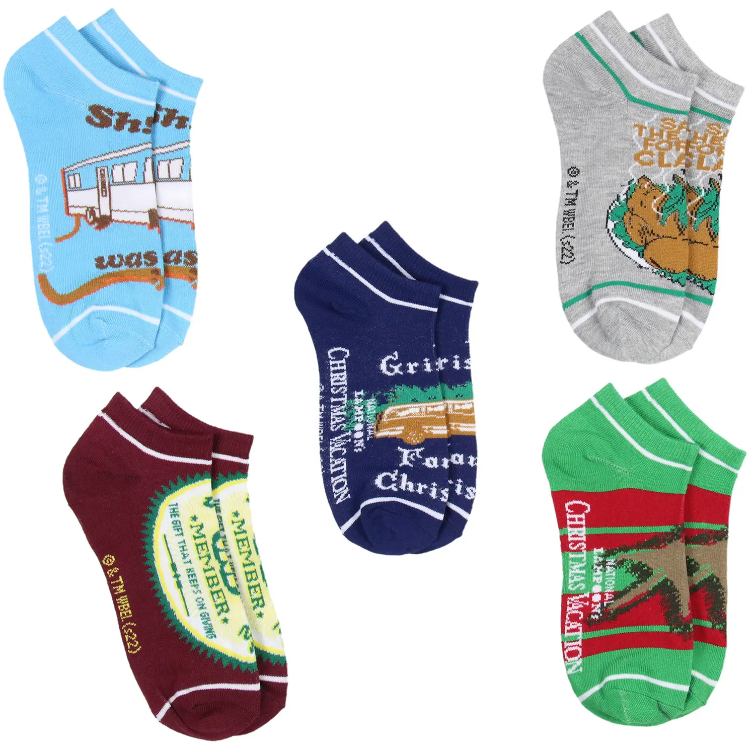 National Lampoon Christmas Vacation Adult Mix and Match Ankle Socks 5 Pk, Spandex, Fabric, Menswear, Classic, Comfy, Soft