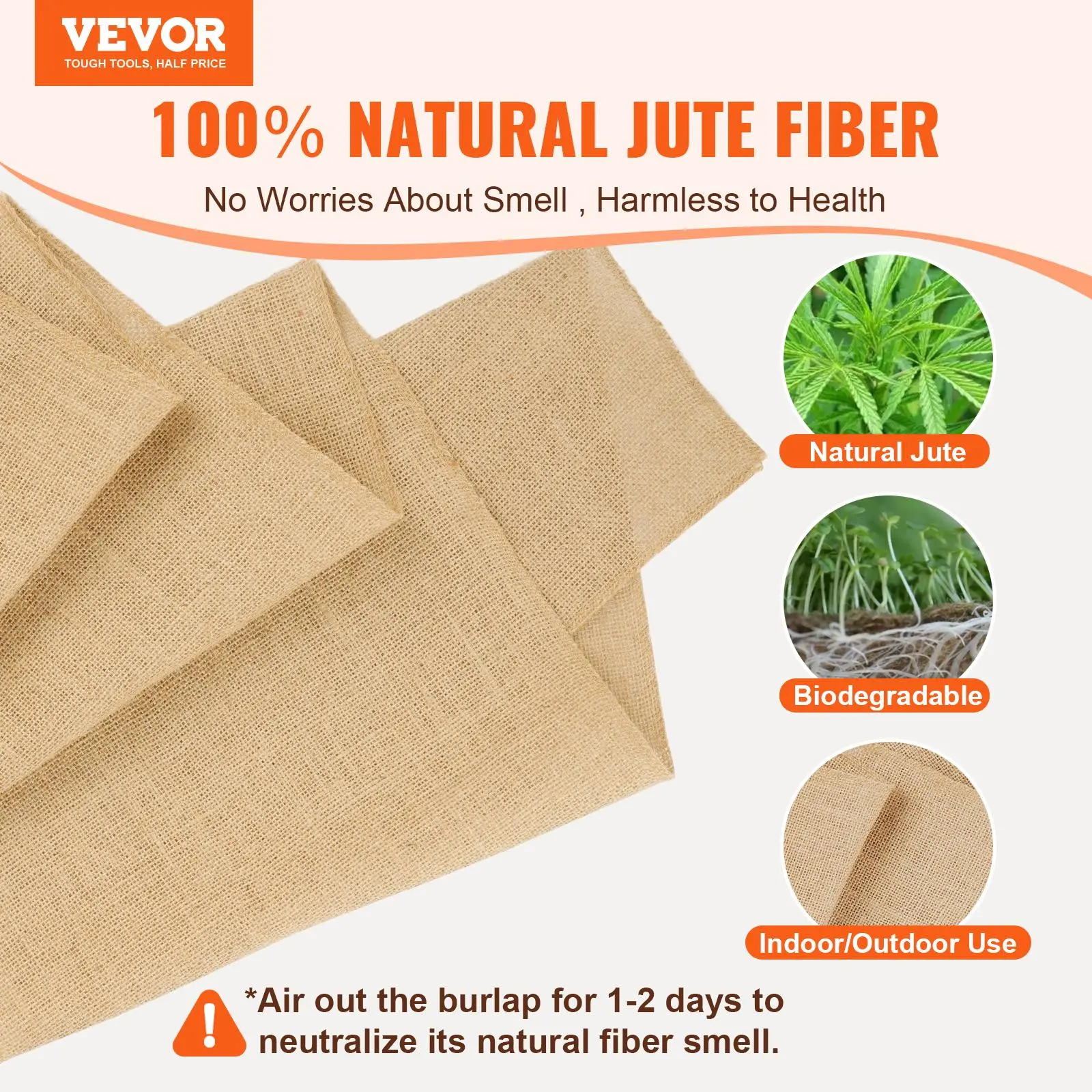 VEVOR Fading-Resistant Rustic Burlap Fabric Rolls, 14"x30ft & 50"x50" High-Density Jute Rolls, Tree Wrap for Gardening, Plants, Parties, Decor & Winter Covering#BacktoSchool, Natural