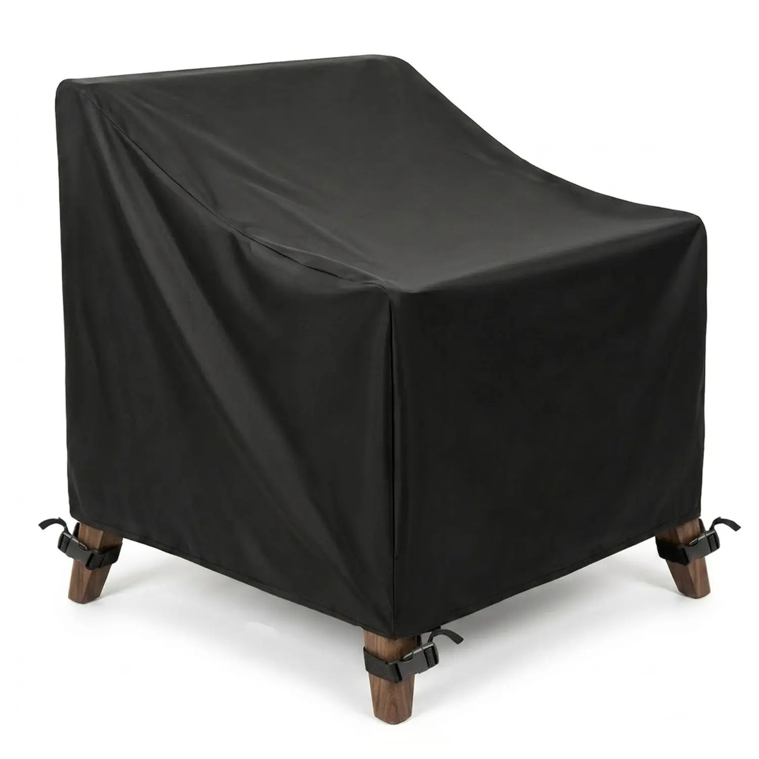 Patio Chair Cover 420D Heavy Duty Waterproof Outdoor Single Seat Sofa Cover, UV Resistant Individual Lounge Chair Protector with 4 Buckle Straps and Drawstring, Windproof & Dustproof, Black