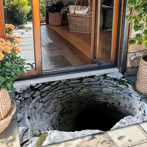 3D Optical Illusion Rug, Funny Brick Hole Area Carpet That Scares Your Dog, Non-Slip Bottomless Doormat for Entryway, Viral Video Ready Gift for Pet Owners and Prank Lovers