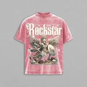 Rockstar Greek Warrior Angel Tee Vintage Gothic Graphic T-Shirt Mythology Streetwear Unisex Washed Shirt