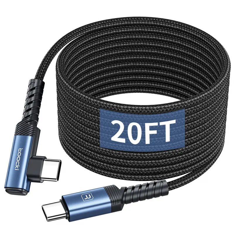 Toocki 20FT Right Angle USB-C Fast Charging Cable, 60W Nylon Braided Mobile Connector for Smartphone, iPhone 16/15 Pro Max, iPad, MacBook, Galaxy S20, Pixel, Switch, Camera - Durable Chargers Type C Back to School Essential