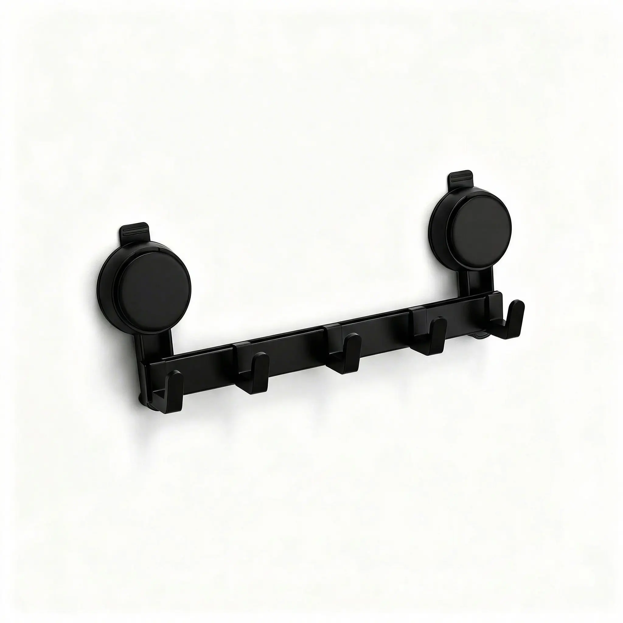 Suction Cup Racks - 5-Hook Black Portable Over-the-Door Organizer, No-Drill Reusable Rustproof Space Aluminum Multi-Hook Storage Solution for Entryways, Bathrooms, Multi-Hook Racks