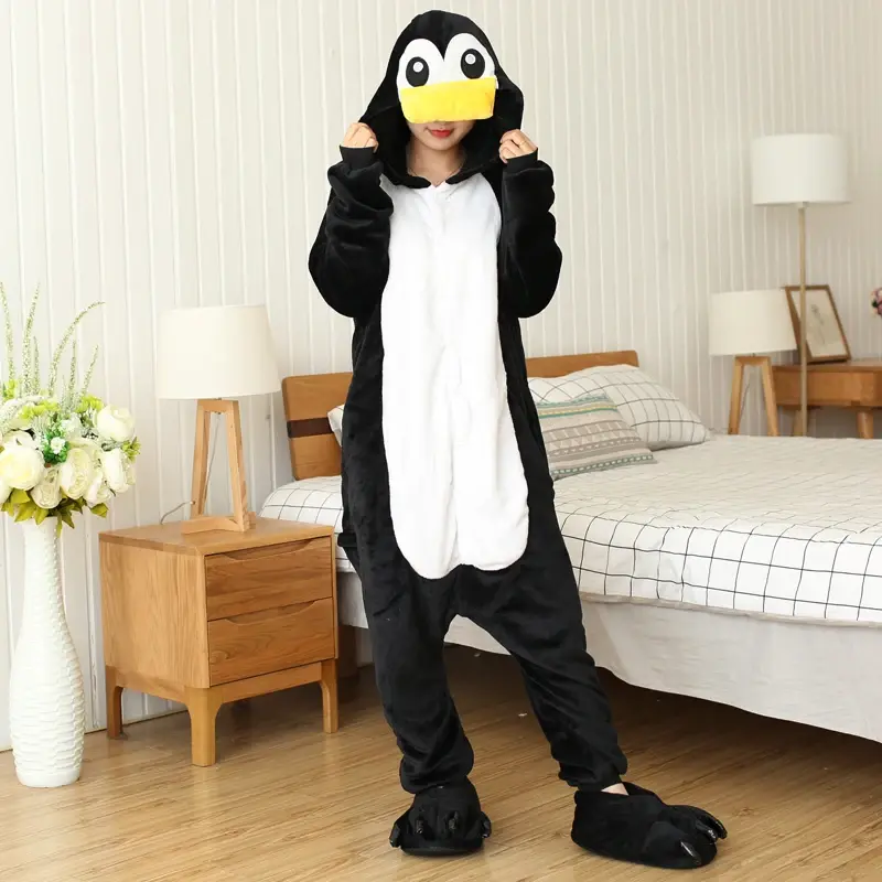 Black Penguin Cartoon Pajamas Onesies For Adults Women Men Animal Pyjamas Christmas Halloween Cosplay Party Costumes