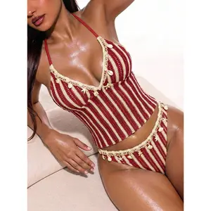 Vacation Outfit Women's Contrast Color Camisole Tankini Comfortable Sexy Summer Swimwear