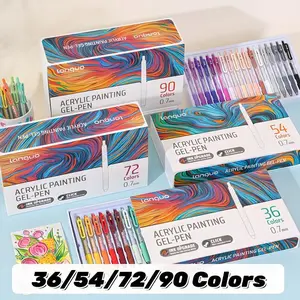 36/54/72/90 color acrylic paint gel pen, 0.7mm retractable nib, rich color, large capacity ink, art supplies, suitable for diaries, cards, DIY, coloring, graffiti, can be superimposed color, with pen holder, arts and crafts supplies