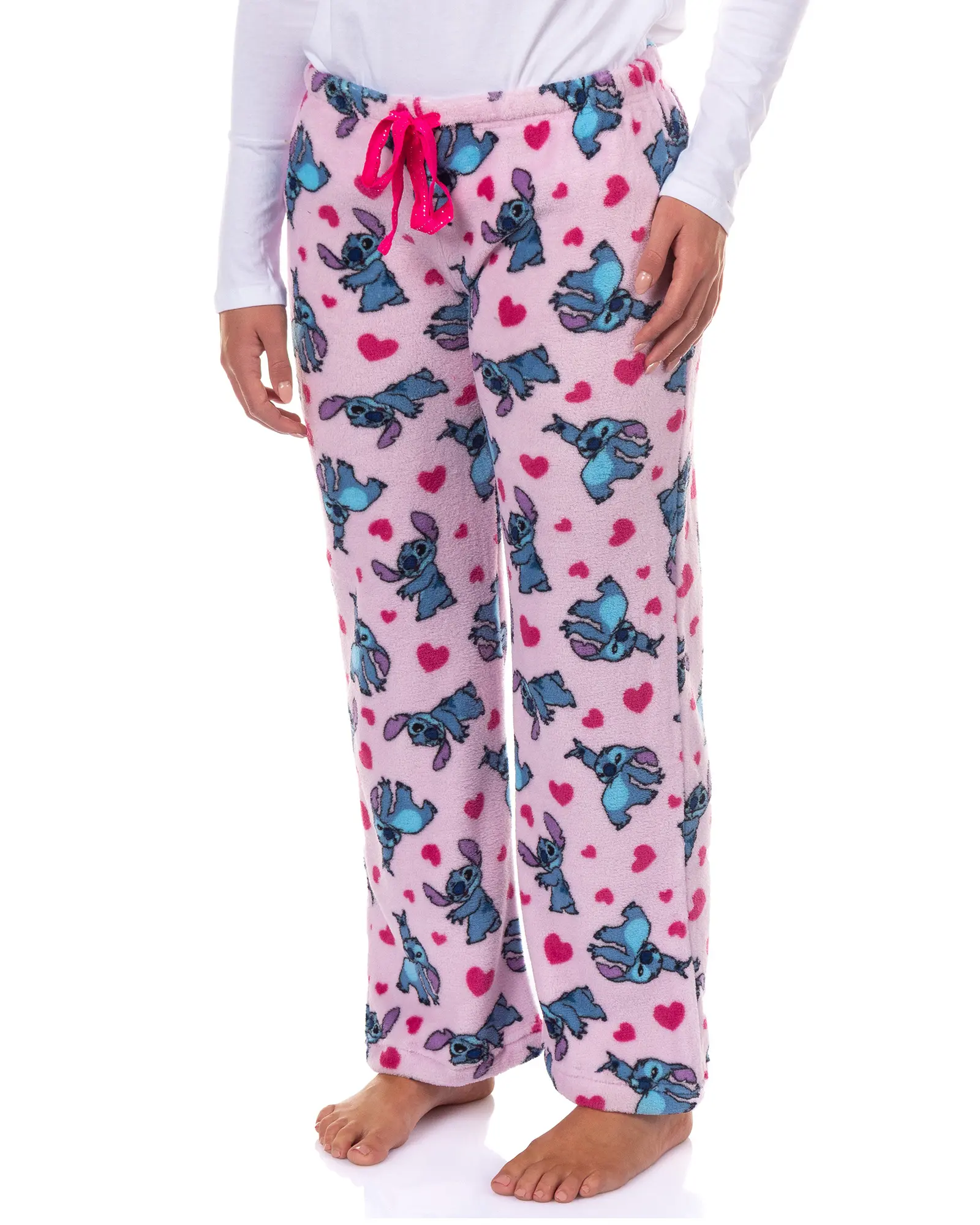 Disney Stitch Pajamas Women's Plush Heart Accents Adult Lounge Sleep Pants, Fleece, Soft