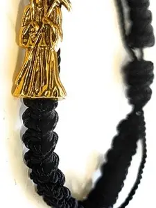 Black and Gold Santa Muerte Bracelet for Men and Women, Adjustable Size