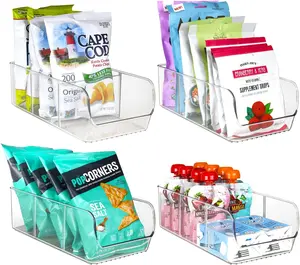 4-Pack Snack Organizer, 3-Compartment Plastic Bins with Removable Dividers, Chip &  Storage for Pantry, Spices, Fridge, and Cabinet