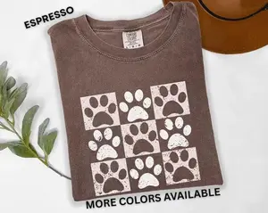 Comfort Colors Vintage Paw Print Shirt for Pet Lovers, Distressed Dog Cat Paw Checkered Paws Graphic Gift Unisex T-shirt, Apparel Made In The USA		