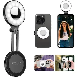 Magnetic Selfie Ring Light, Foldable Charging Clip-On Lamp, 3 Lighting Modes, Adjustable Brightness, Compatible with Magsafe, Portable Makeup Mirror, Selfie Fill Light