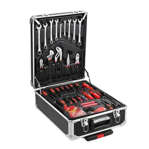 Home Tool Set Kit, 186-Piece Professional Auto Repair Tool Kit with Rolling Tool Box, General Household Mechanic Tool Sets with Aluminum Trolley Case for Homeowner, Diyer, Handyman