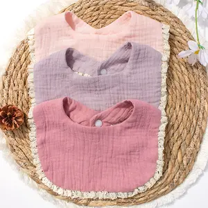 Baby Bibs, 3 Counts/set Solid Color & Flower Pattern Ruffle Trim Baby Bibs, Absorbent Baby Bibs, Suitable for Newborns and Toddlers