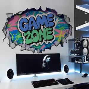 A piece (30*90cm*2pcs) of holey English game "GAME" wall sticker for living room, bedroom and home background decoration B12003-YX Decorative Stickers
