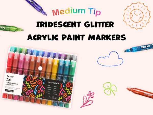 [Flash Sale] Grabie Iridescent Glitter Acrylic Paint Marker Set Of 24 acrylic pen, Art Drawing, HolidayHaul