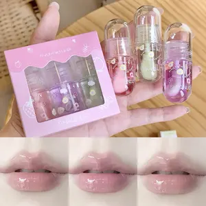 SHAQINU Fruit Extract Lip Oil Set Smooth Delicate Moisturizing Jelly Lip Balm Plump Brightening Enhancing Lip Volume Hydration Perfect for Holiday Gifts