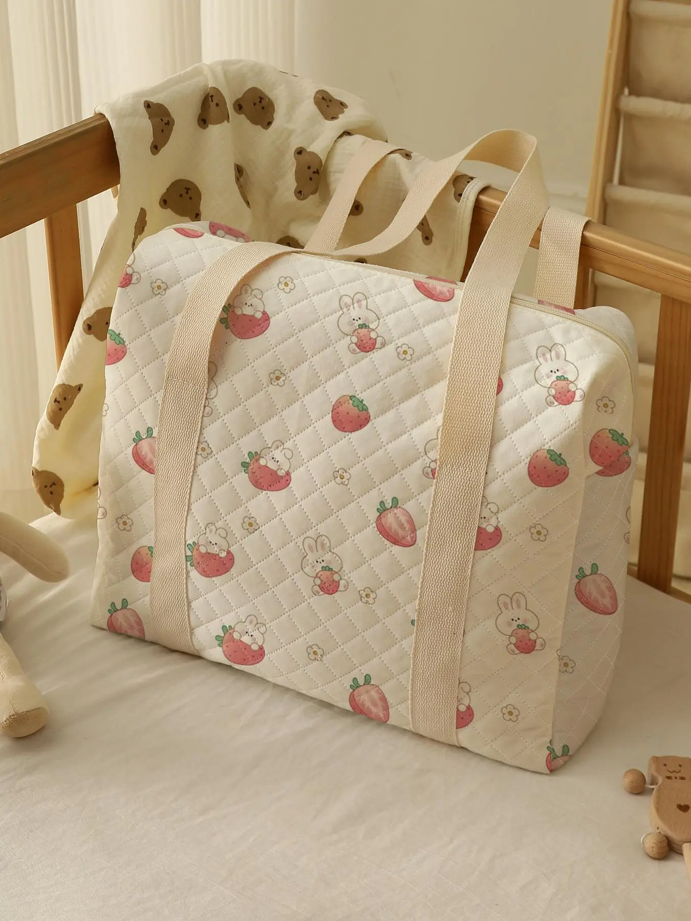 Strawberry Pattern Travel Organizer, Lightweight & Durable Organizer, Large Travel Diaper Bag for Mothers, Women and Baby Care