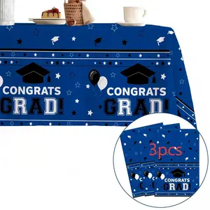 3-Pack Congrats Grad Tablecloth Set, Blue & Plastic Table Cover, Ideal for 2026 Graduation Party Decoration Supplies