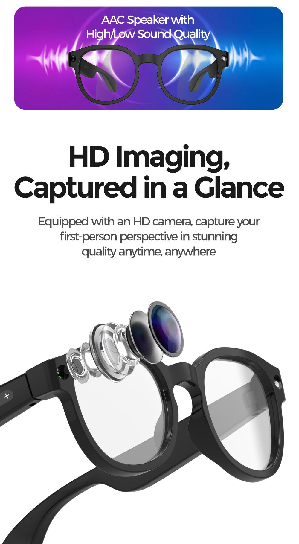 AI Smart Glasses Camera 8MP HD Video Recording Glasses with Audio, Real-Time Translation, Bluetooth Call & Music, AI Object Recognition, Touch Control, Wearable Camera Glasses for Men Women Travel Outdoor