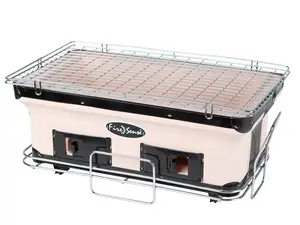 Internal Grates Charcoal Chrome Cooking Grill Japanese Table BBQ Handmade Using Clay Adjustable Ventilation For Outdoor Barbecues Camping Traveling - Large - Tan