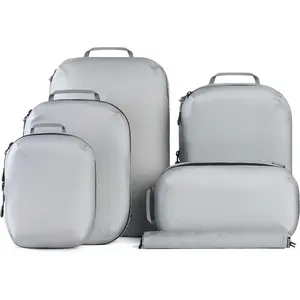 Ultralight Compression Packing Cubes - Lightweight Travel Organizers for Suitcases and Luggage (6-Pack, Light Grey)