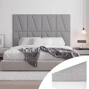 Peel and Stick Headboard for  Bed Linen Fabric Upholstered Wall Mounted Headboard - Wall Padding Panel in Light Grey for Bedroom/Living Room/Dorm (6 Panels)