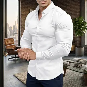 Men's Athletic Slim Fit Dress Shirt - Muscle Fit Long Sleeve Stretch Casual Button Down Shirt for Business Office Formal Wear Comfortable Breathable Fabric