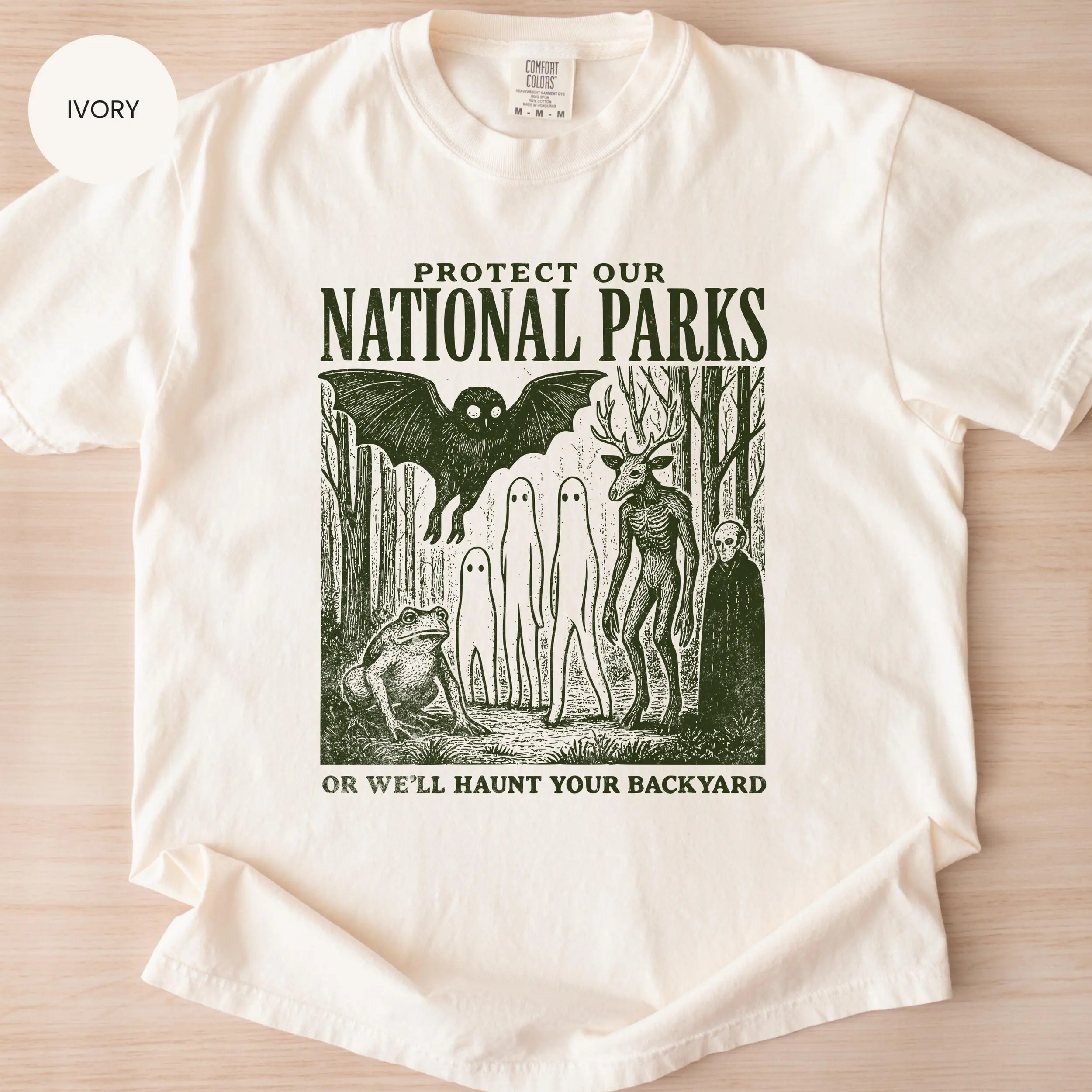 Comfort Colors Mothman Cryptid Cryptidcore Wendigo Y2k Graphic Tee, Weirdcore Vampire Folk Horror Alt National Park Unisex T-Shirt - Perfect Gift for Fans