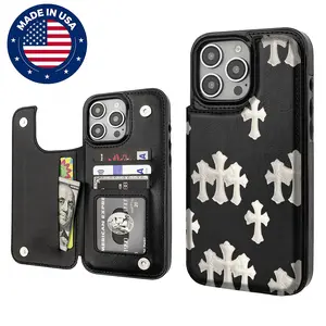 Chrome Hearts Cross Aesthetic Design Pattern Casing For iphone 16 15 14 13 12 Plus Pro Max Flaunt Mobile Phone Case TPU Pu Leather Card Holder Drop Protection Shockproof Protector Vintage unique Fashion Trend Anti-scratch Stylish Smartphone Cover